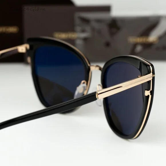 Tom Ford Women Sunglasses Black Gold Smoke Semi Cat Eye  display picture 3